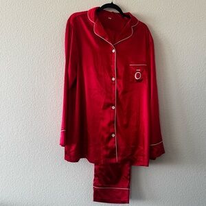 Red Satin Button-Up Pajama Set Women’s XXL – Long Sleeve & Pants